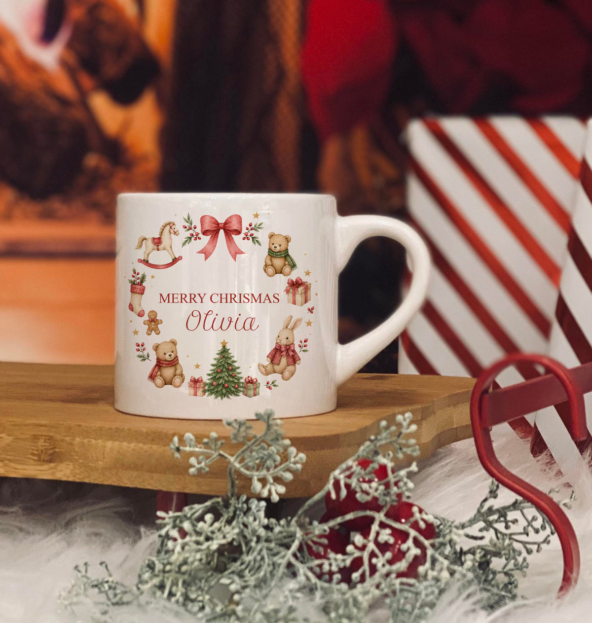 Personalised Red Wreath design 6oz  kids ceramic mug