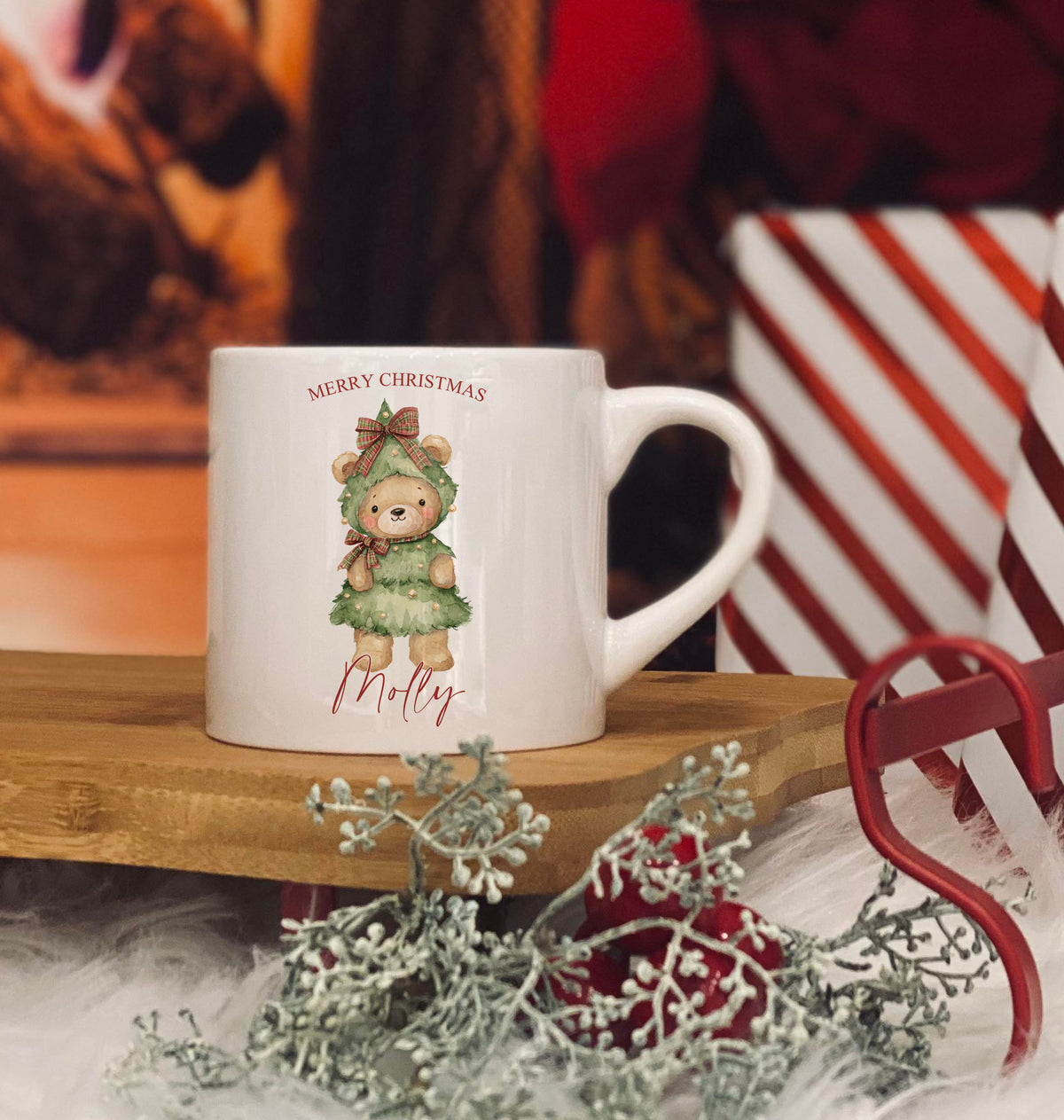 Personalised Christmas Tree  Bear design 6oz  kids ceramic mug