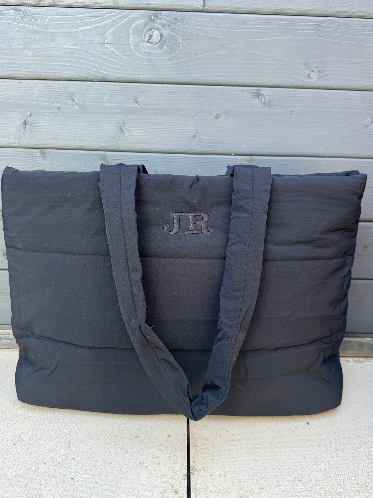 Personalised quilted tote bag embroidered with initials - Black