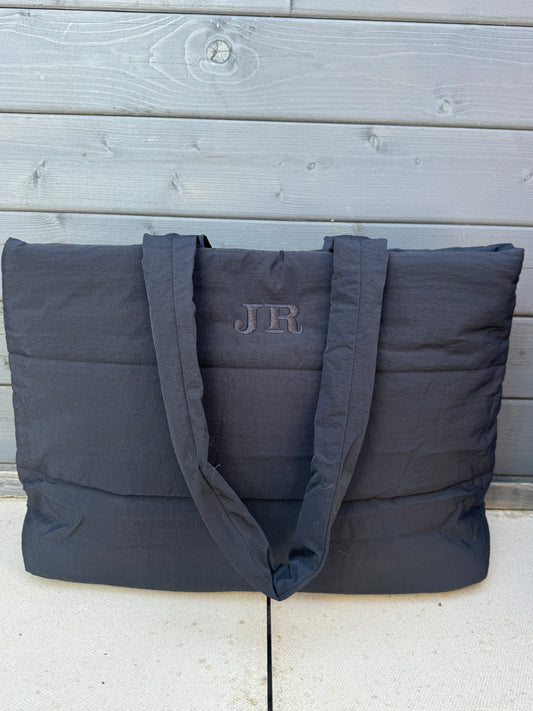 Personalised quilted tote bag embroidered with initials - Black