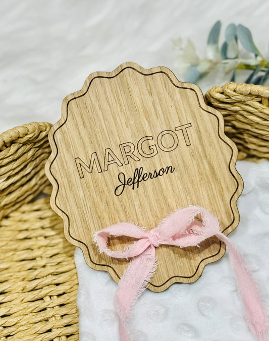 Engraved baby girl birth announcement