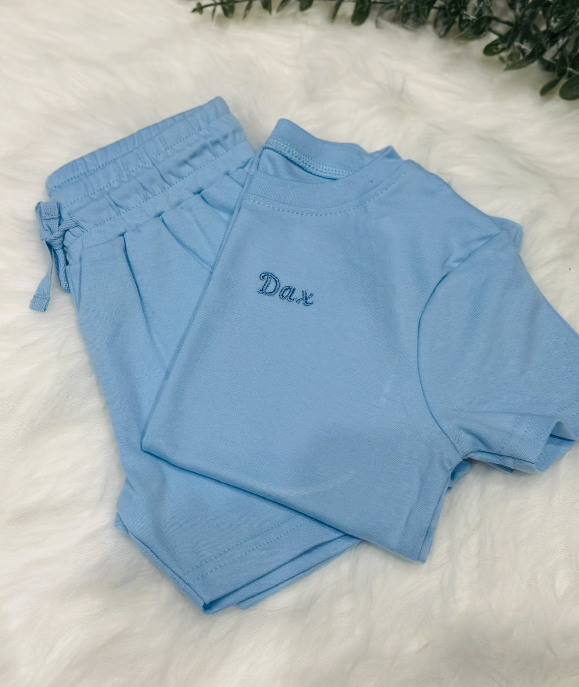 Kids cotton embroidered T-shirt and short set -Blue