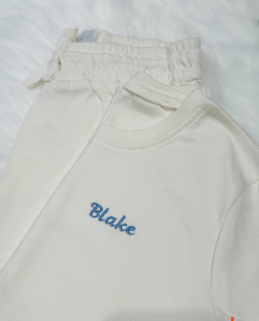 Kids cotton embroidered T-shirt and short set - Oat