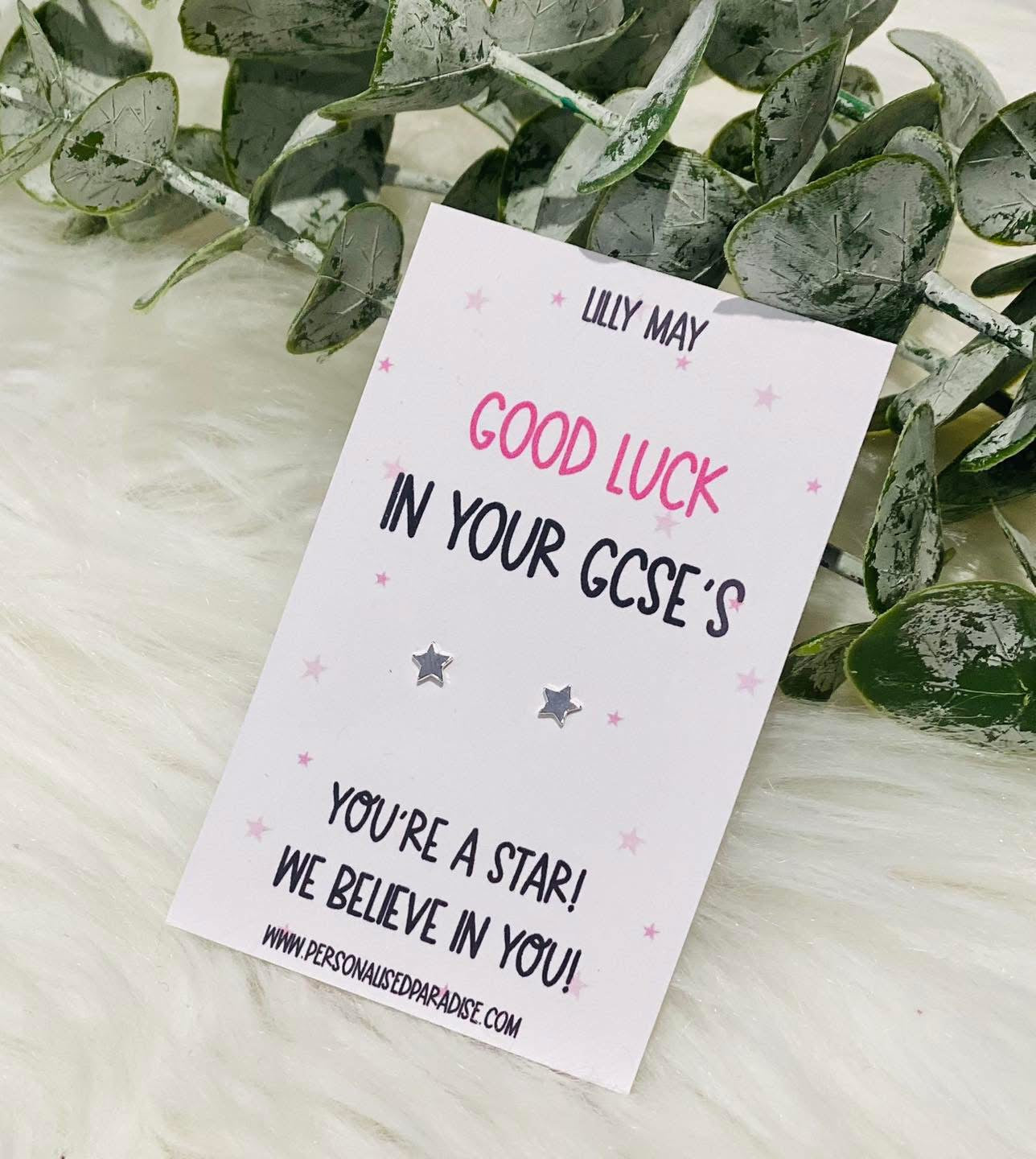 Good Luck in your exams sterling silver star stud earrings