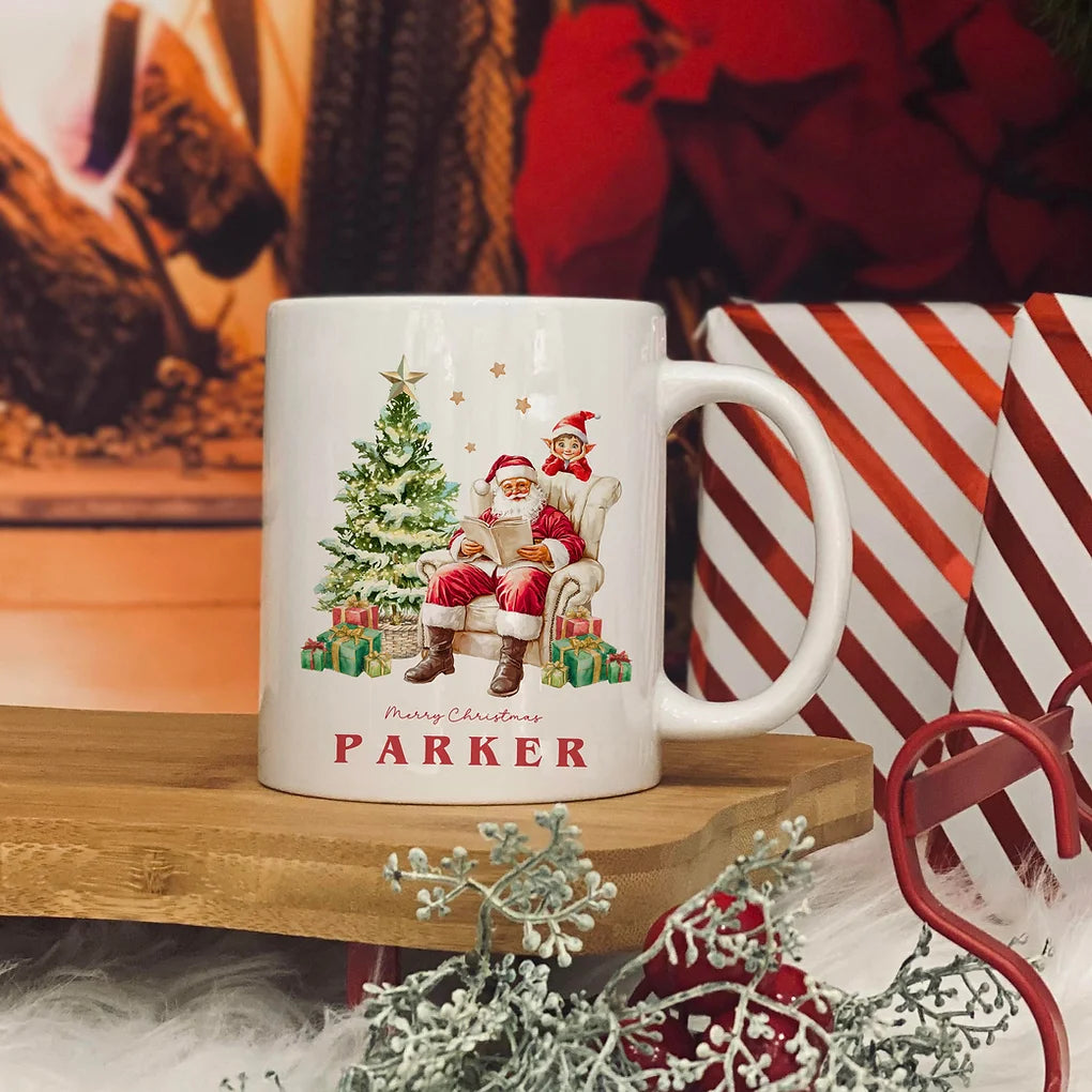 Personalised christmas  mug 11oz - Santa and his Elf De
