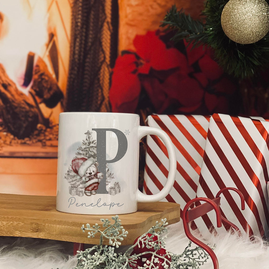 Personalised bear initial christmas mug 11oz