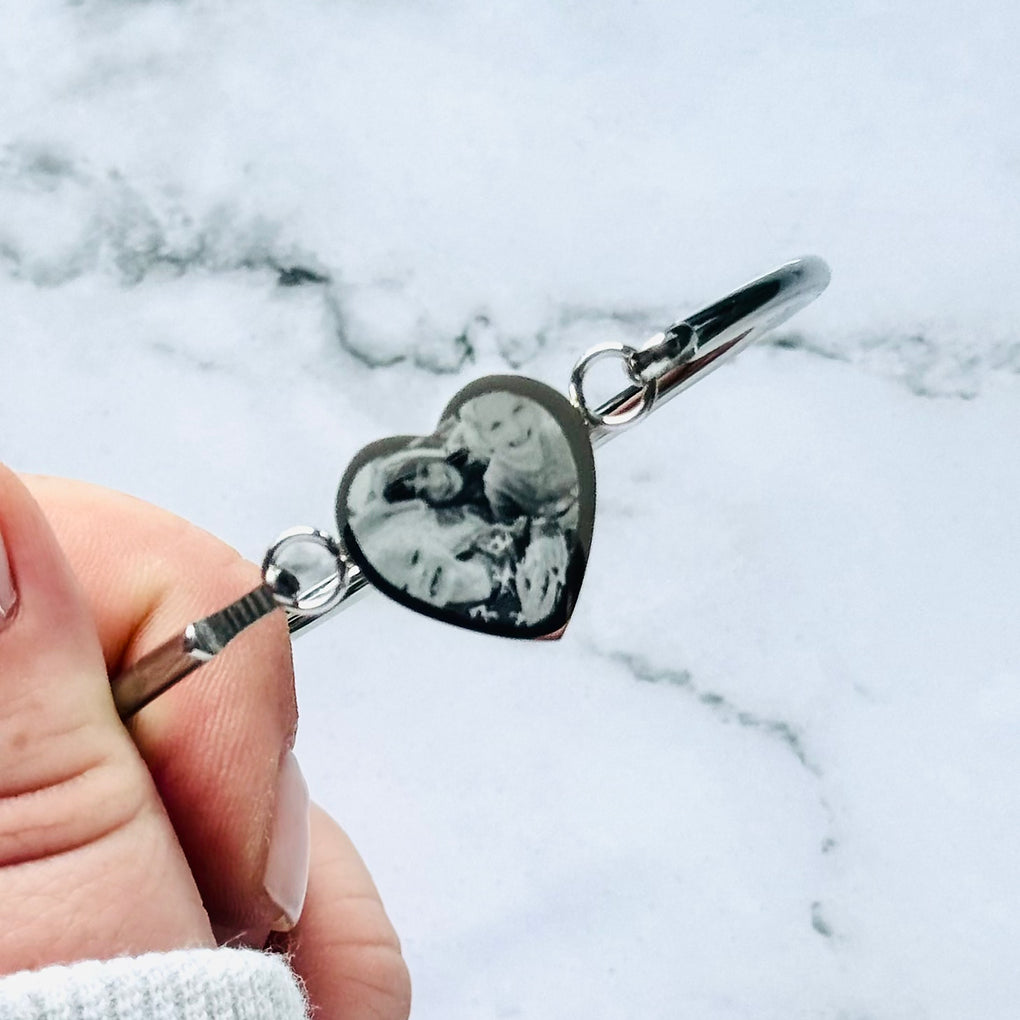 Engraved photo heart bangle