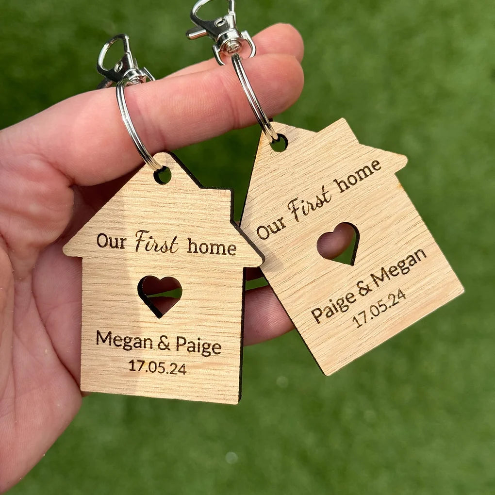 Set of two New Home Key rings - Engraved