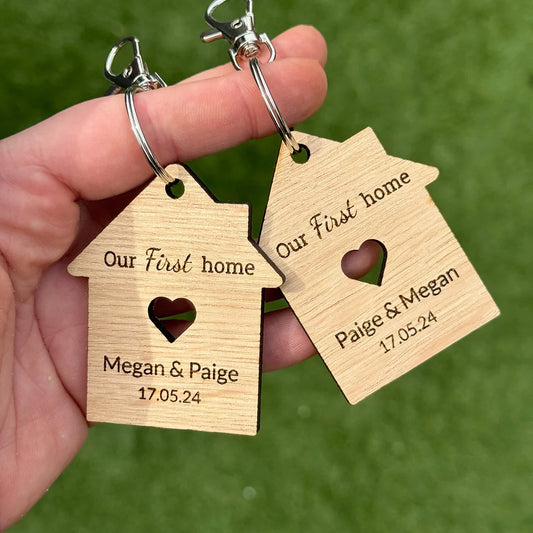 Set of two New Home Key rings - Engraved