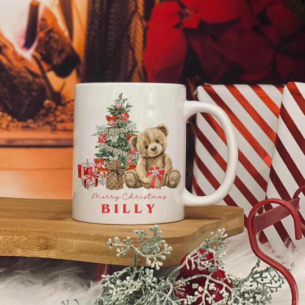 Personalised christmas  mug 11oz - Christmas Bear - Red De