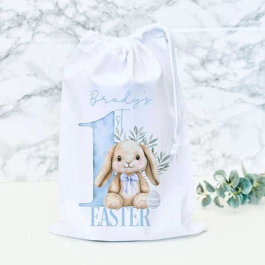 Personalised  Baby's First Easter Bag blue Bunny Design