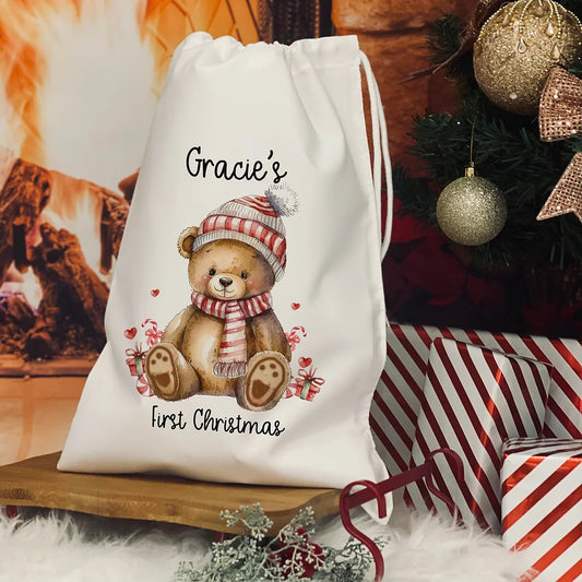 Personalised Christmas eve bag - Teddy Design