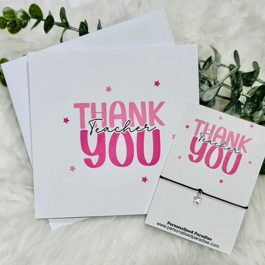 Thank you Teacher Card & cord bracelet set