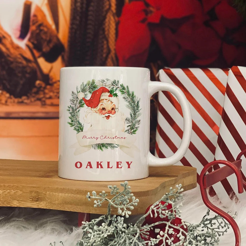 Personalised christmas  mug 11oz - Santa wreath  De