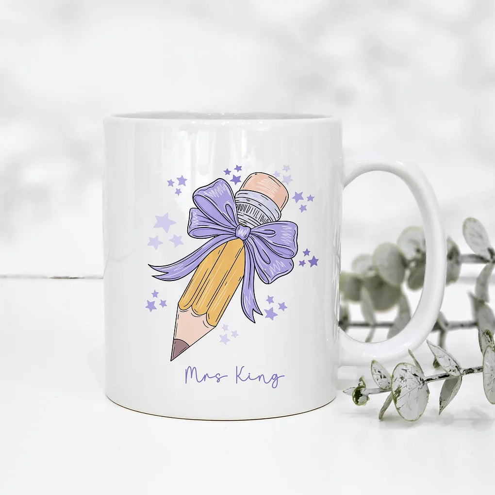 Personalised Teacher gift - bow pencil  11oz Mug