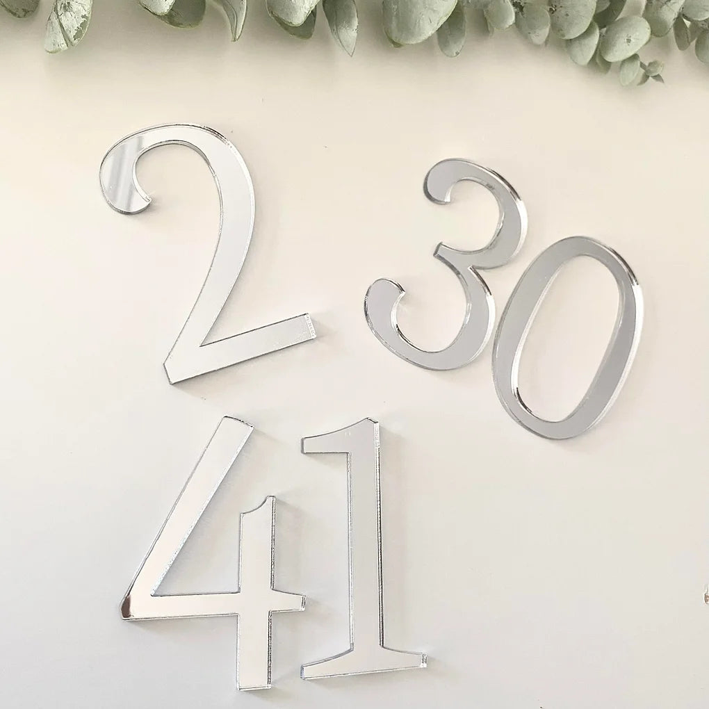 Silver Acrylic Number Cake Charm - Topper - Mirrored Acrylic