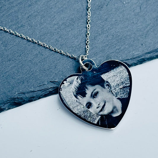 Engraved photo necklace