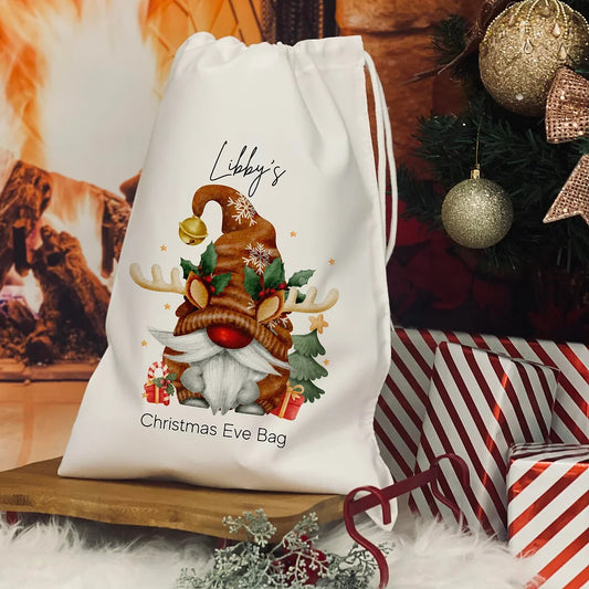Personalised Christmas eve bag - Reindeer Gnome Design