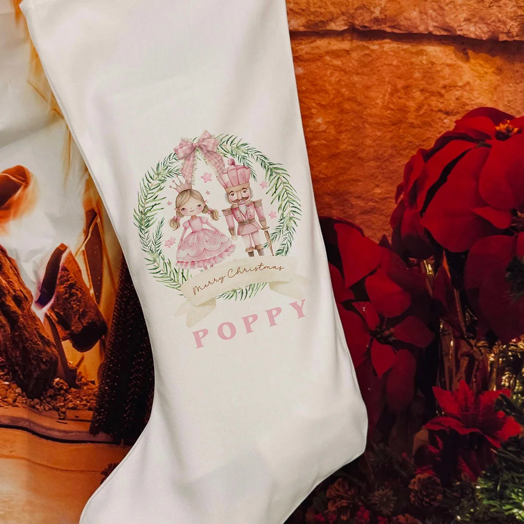 Personalised Christmas Stocking - Pink nutcracker Design.