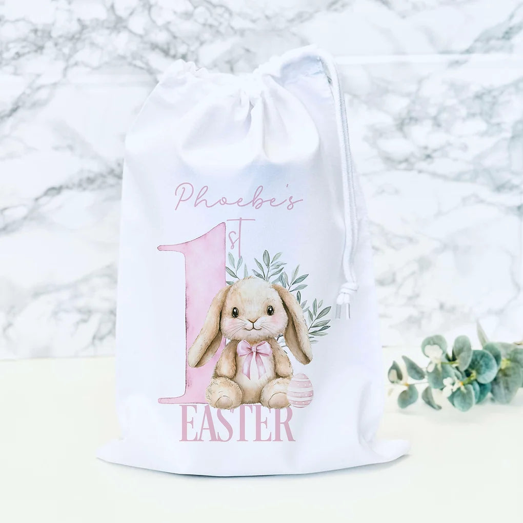 Personalised  Baby's First Easter Bag Pink Bunny Design