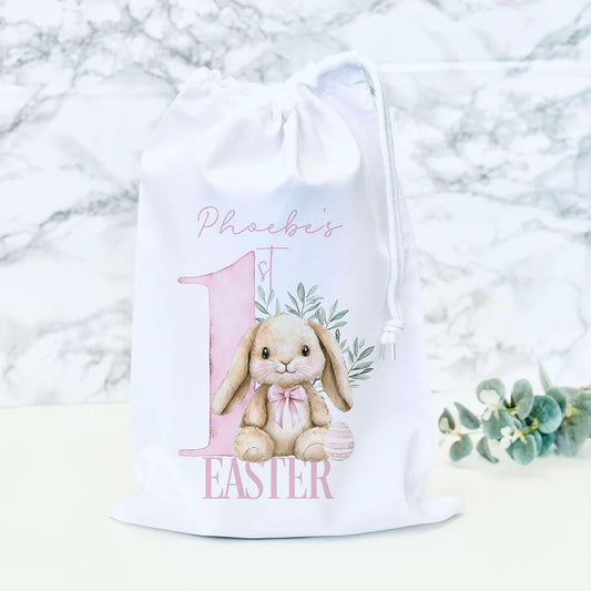 Personalised  Baby's First Easter Bag Pink Bunny Design