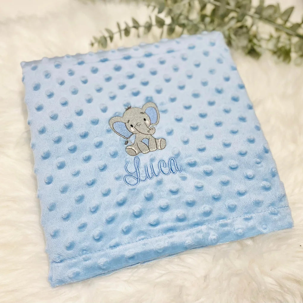 Personalised Embroidered Baby Blanket with Name & Elephant Design