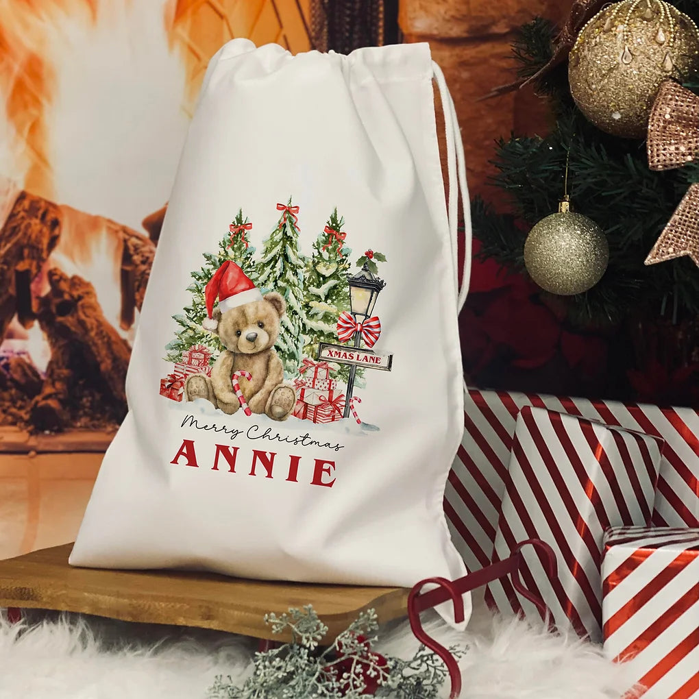 Personalised Christmas Eve Bag. Bear christmas design