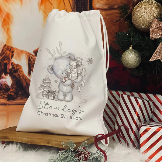 Personalised Christmas Eve Bag. Christmas Reindeer Bear  design