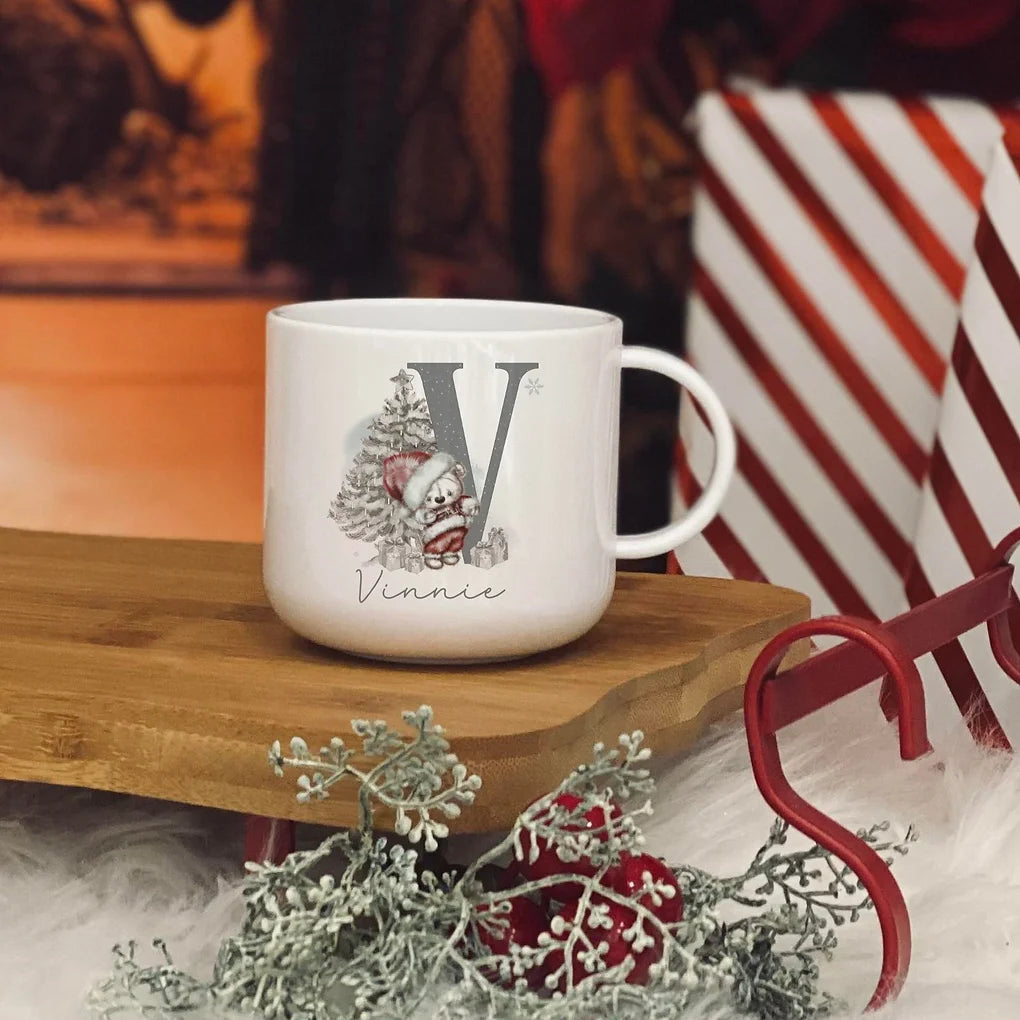 Personalised bear initial christmas 6oz unbreakable kids mug