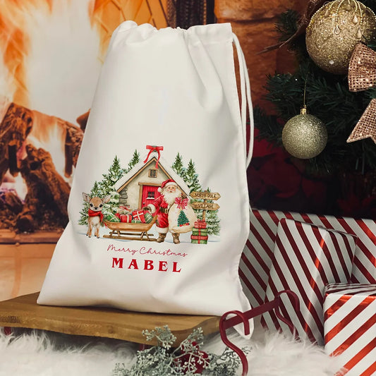 Personalised christmas  mug 11oz - Santa Village Design