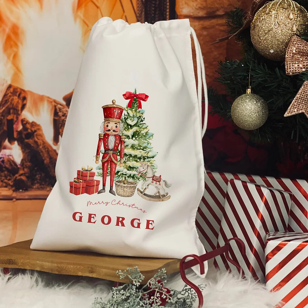 Personalised Christmas Eve Bag. Christmas Nutcracker - Red