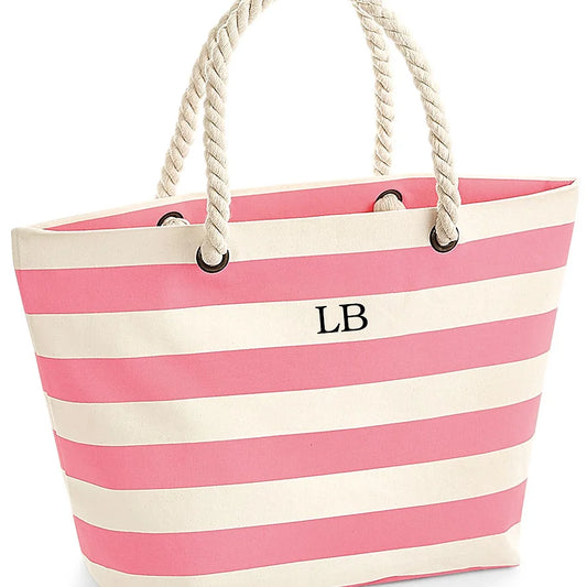Personalised Nautical Striped Beach Bag