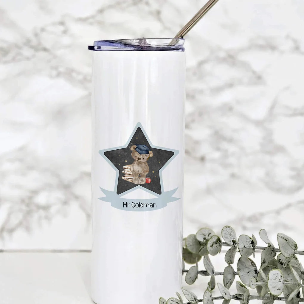 Personalised Teacher gift Tumbler Bear  design -blue