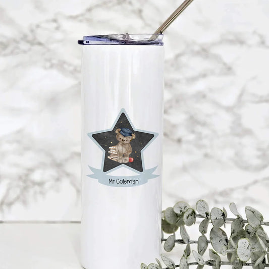 Personalised Teacher gift Tumbler Bear  design -blue