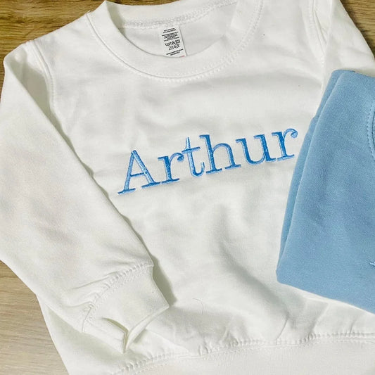 White Block Style text  Embroidered Sweater -