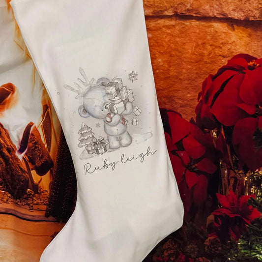 Personalised Christmas Stocking -  Christmas reindeer bear design Design.