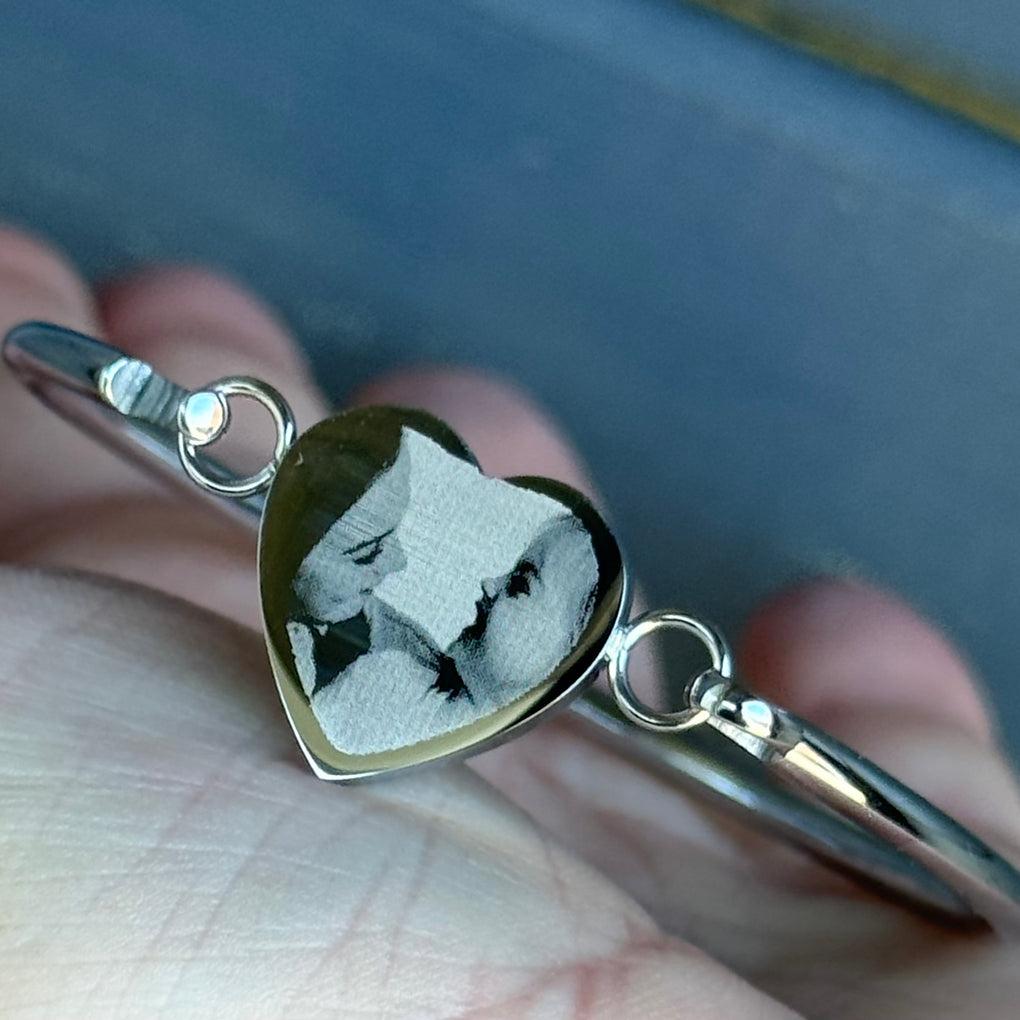 Engraved photo heart bangle