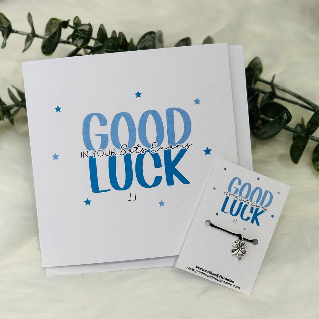 Good Luck in your Exams Card and cord Bracelet set