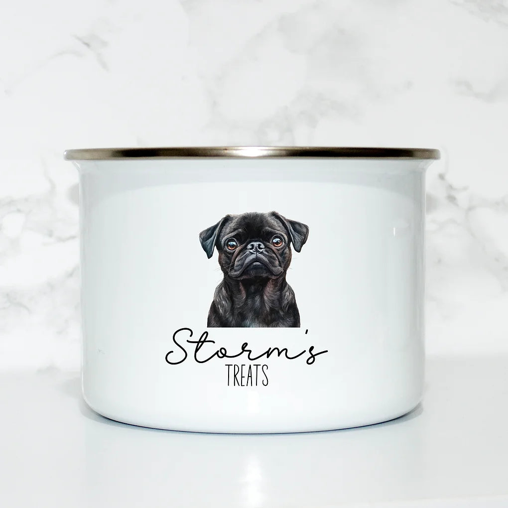 Personalised portable enamel dog travel bowl with lid