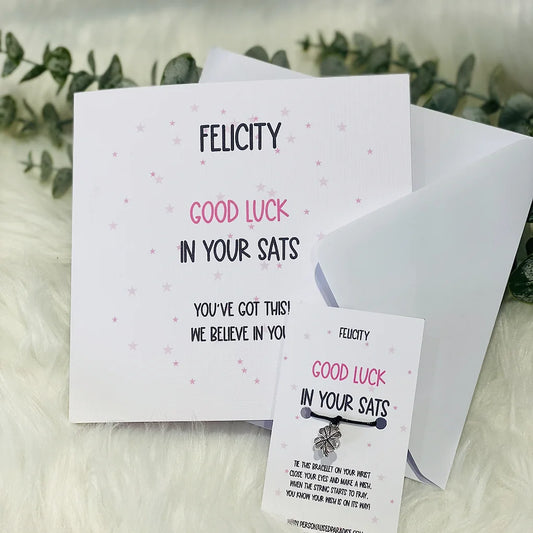 Good Luck in your Exams Card and cord bracelet set