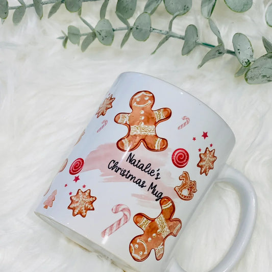 Personalised Gingerbread Theme Christmas Mug 11oz