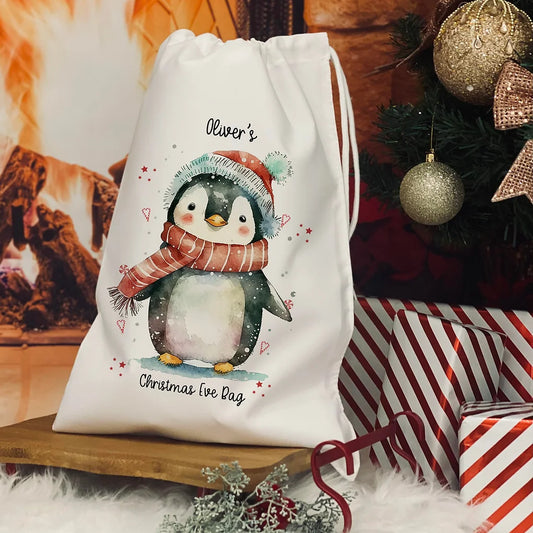 Personalised Christmas eve bag - Penguin Design