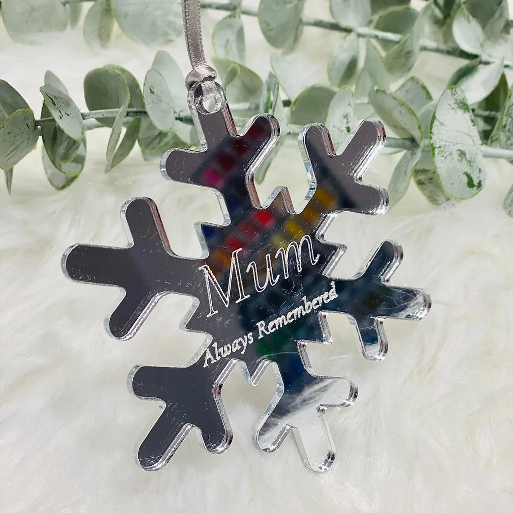 Personalised Engraved Mirrored Acrylic Snowflake Tree Decoration