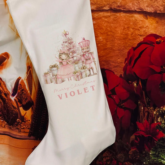 Personalised Christmas Stocking -  Christmas Nutcracker - Pink- Pink design
