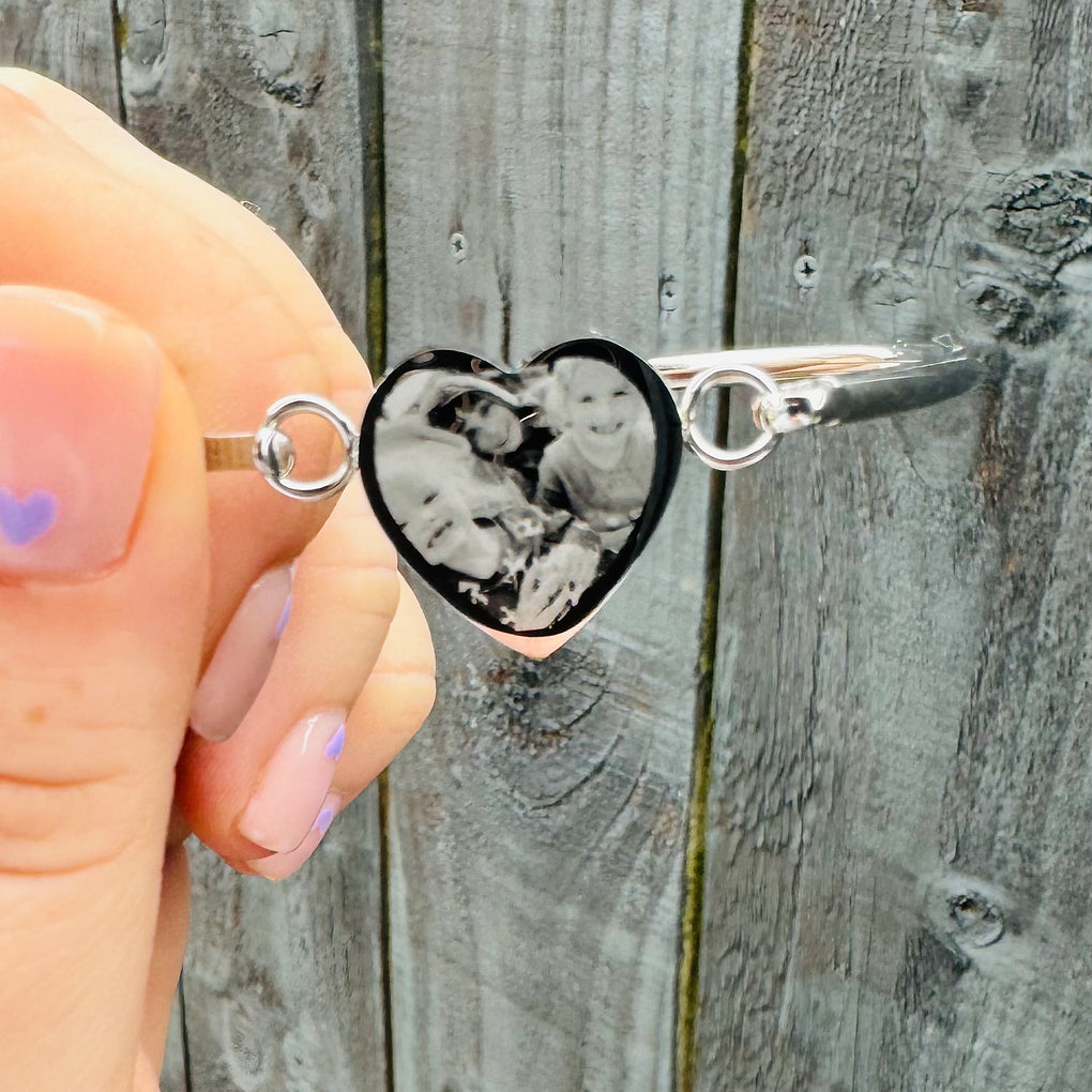 Engraved photo heart bangle