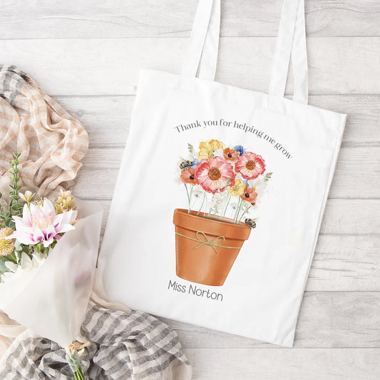 Personalised Teacher Gift - Tote bag - Thank you for helping me grow