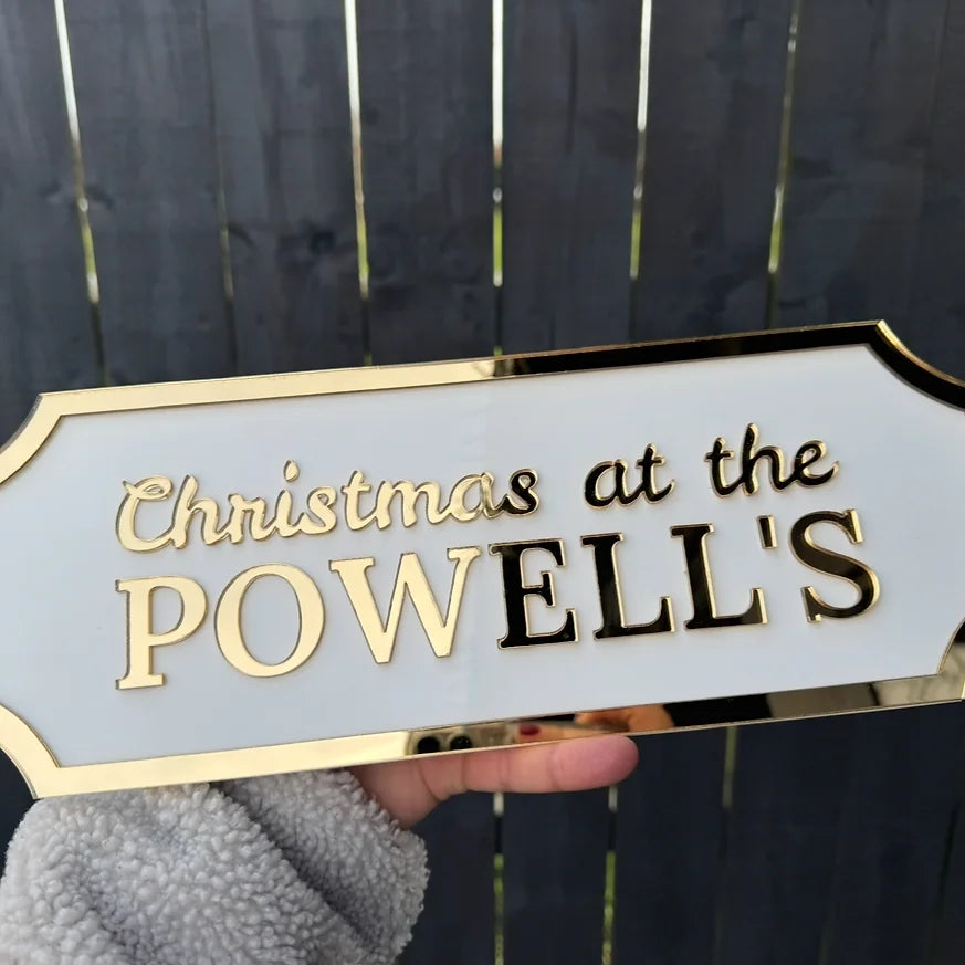 Christmas at the personalised family name acrylic sign