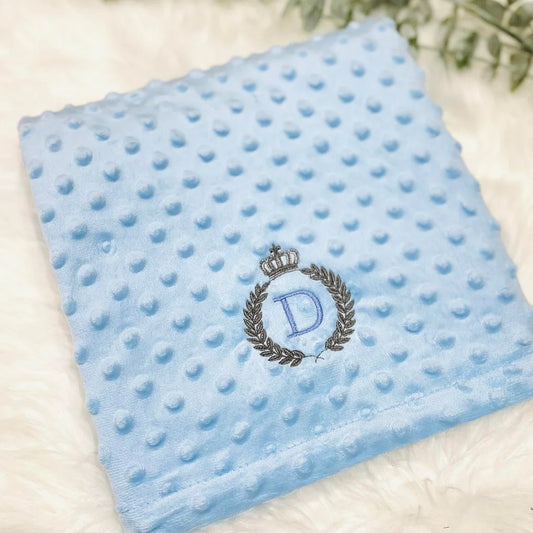Personalised Embroidered Baby Blanket with Name Initial Crown  Design