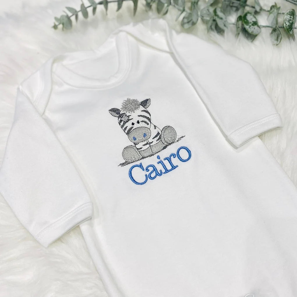 Embroidered Baby Sleep suit / Baby grow Zebra Design