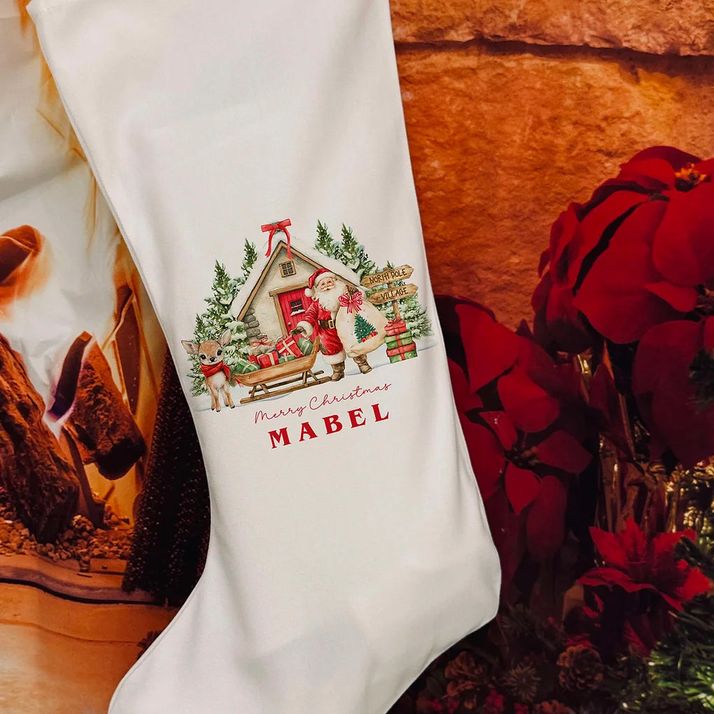 Personalised Christmas Stocking -  Santa Village design